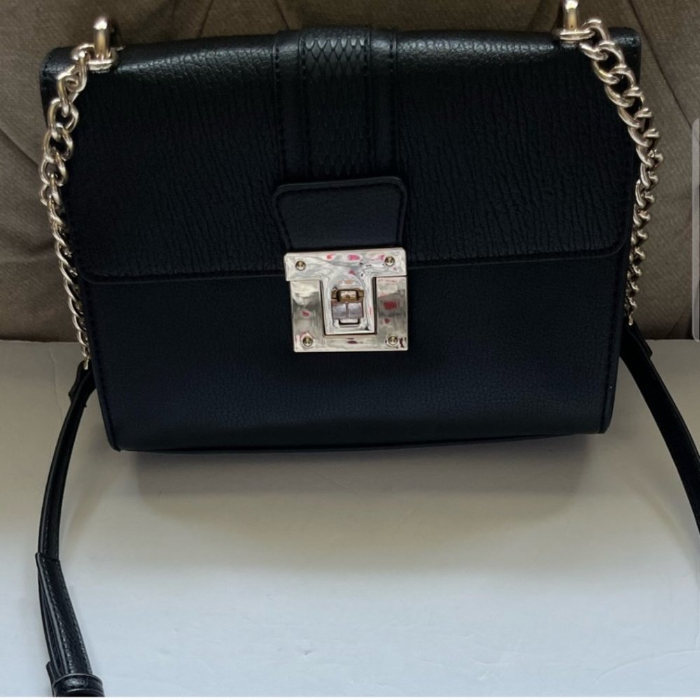 Black Bag with silver hardware and silver chain on handle